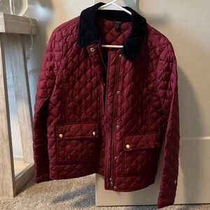 J. Crew Burgundy Quilted Jacket with Black Collar